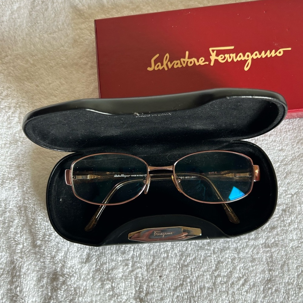 Salvatore Ferragamo Women's Rose Gold and Brown Rectangle Eyeglasses